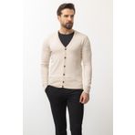 Mcr Düz Bej Rengi Slim Fit Düğmeli Triko Erkek Hırka