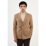 MCR Düz Bej Slim Fit Geniş Yaka Kemer Detaylı Kruvaze Erkek Ceket - 54