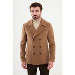 MCR Düz Bej Slim Fit Geniş Yaka Kruvaze Kaşe Erkek Kaban - 58