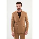 MCR Düz Bej Slim Fit Kemer Detaylı Geniş Yaka Kruvaze Erkek Takım Elbise - 56 - 6 Drop