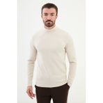 Mcr Düz Bej Slim Fit Yarım Balıkçı Yaka Uzun Kollu Erkek T-shirt