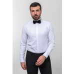 Mcr Düz Beyaz Renk Slim Fit Saten Ata Yaka Damatlık Erkek Gömlek