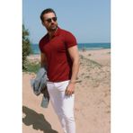 MCR Düz Bordo Rengi Slim Fit Polo Yaka Basic Erkek T-Shirt - XL