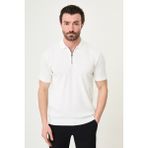 MCR Düz Ekru Slim Fit Fermuarlı Polo Yaka Erkek Triko T-Shirt