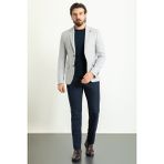 MCR Düz Gri Renk Slim Fit Mono Yaka Erkek Ceket - 46