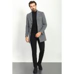 MCR Düz Gri Renk Slim Fit Mono Yaka Klasik Yün Erkek Kaban - 54