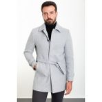 MCR Düz Gri Slim Fit Gömlek Yaka Kuşaklı Kaşe Erkek Kaban - 48