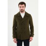 MCR Düz Haki Slim Fit Geniş Yaka Kruvaze Kaşe Erkek Kaban - 48