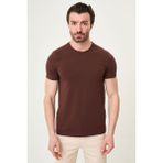 MCR Duz Kahverengi Slim Fit Bisiklet Yaka Basıc Erkek T-shirt - XL