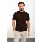 Mcr Düz Kahverengi Slim Fit Bisiklet Yaka Erkek Triko T-shirt