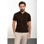 Mcr Düz Kahverengi Slim Fit Fermuarlı Polo Yaka Erkek Triko T-shirt