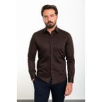 Mcr Düz Kahverengi Slim Fit Polikort Yaka Klasik Erkek Gömlek