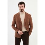 MCR Düz Kahverengi Slim Fit Torba Cep Geniş Yaka Punto Dikiş Erkek Ceket - 54