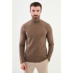 MCR Düz Kahverengi Slim Fit Yarım Balıkçı Yaka Uzun Kollu Erkek T-Shirt