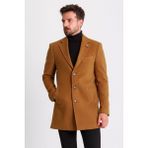 MCR Düz Kamel Rengi Slim Fit Mono Yaka Klasik Yün Erkek Kaban - 52