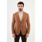 MCR Düz Kamel Rengi Slim Fit Torba Cep Geniş Yaka Punto Dikiş Erkek Ceket - 48