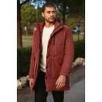 MCR Düz Kiremit Rengi Slim Fit Fermuar Detaylı Kapüşonlu Erkek Kaban - 54