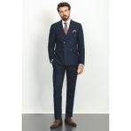 MCR Düz Lacivert Renk Slim Fit Geniş Yaka Kruvaze Yün Erkek Takım Elbise - 46 - 6 Drop