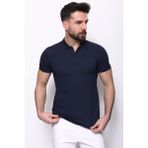 MCR Düz Lacivert Renk Slim Fit Polo Yaka Basic Erkek T-Shirt - 2XL