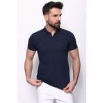 Mcr Düz Lacivert Renk Slim Fit Polo Yaka Basic Erkek T-shirt