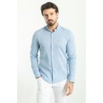 MCR Düz Mavi Renk Slim Fit Basic Keten Erkek Gömlek - XL