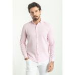 MCR Düz Pembe Rengi Slim Fit Basic Keten Erkek Gömlek