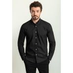 MCR Düz Siyah Rengi Slim Fit Uzun Kollu Erkek Gömlek