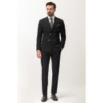MCR Duz Siyah Renk Slim Fit Kırlangıc Yaka Kruvaze Erkek Takım Elbise - 54 - 6 Drop