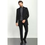 MCR Düz Siyah Renk Slim Fit Mono Yaka Klasik Yün Erkek Kaban - 58