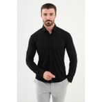 MCR Düz Siyah Slim Fit Erkek Gömlek - 2XL