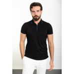MCR Düz Siyah Slim Fit Fermuarlı Polo Yaka Erkek T-Shirt - XL