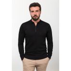 MCR Düz Siyah Slim Fit Fermuarlı Polo Yaka Erkek Triko Kazak