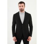 MCR Düz Siyah Slim Fit Mono Yaka Punto Dikiş Yün Erkek Ceket - 52
