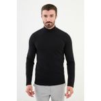 Mcr Düz Siyah Slim Fit Yarım Balıkçı Yaka Uzun Kollu Erkek T-shirt