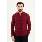 MCR Düz Slim Fit Basic Keten Erkek Gömlek - Bordo