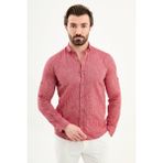 MCR Düz Slim Fit Basic Keten Erkek Gömlek - Kırmızı - 2XL