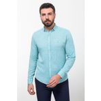 Mcr Düz Slim Fit Basic Keten Erkek Gömlek Turkuaz - 37356.21Y