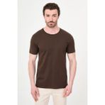 MCR Düz Slim Fit Bisiklet Yaka %100 Pamuk Kısa Kol Erkek T-Shirt - Kahverengi - XL