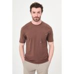 MCR Düz Slim Fit Bisiklet Yaka Cepli Bi-Stretch Interlok Erkek T-Shirt - Kahverengi