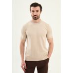 MCR Düz Slim Fit Bisiklet Yaka Erkek Triko T-Shirt - Bej - XL
