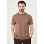 MCR Düz Slim Fit Bisiklet Yaka Erkek Triko T-Shirt - Sütlü Kahve