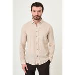MCR Düz Slim Fit Cepli Uzun Kollu Erkek Gömlek - Bej - 2XL