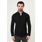 MCR Düz Slim Fit Cepli Uzun Kollu Erkek Gömlek - Siyah - 2XL