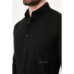 MCR Düz Slim Fit Cepli Uzun Kollu Erkek Gömlek - Siyah