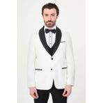 MCR Düz Slim Fit Çıkarılabilir Şal Yaka Erkek Damatlık - Beyaz - 6 Drop - 56