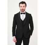 MCR Düz Slim Fit Çıkarılabilir Şal Yaka Erkek Damatlık - Siyah - 6 Drop - 48