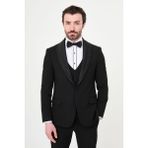 MCR Düz Slim Fit Çıkarılabilir Şal Yaka Erkek Damatlık - Siyah - 6 Drop - 54