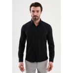 MCR Düz Slim Fit Dik Yakalı Uzun Kollu Erkek Gömlek - Siyah