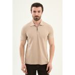 MCR Düz Slim Fit Fermuarlı Polo Yaka Erkek T-Shirt - Bej