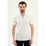 MCR Düz Slim Fit Fermuarlı Polo Yaka Erkek T-Shirt - Beyaz - 2XL